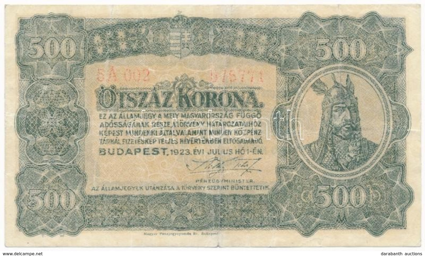 1923. 500K 'Magyar Pénzjegynyomda Rt. Budapest' Jelöléssel T:III,III- - Unclassified