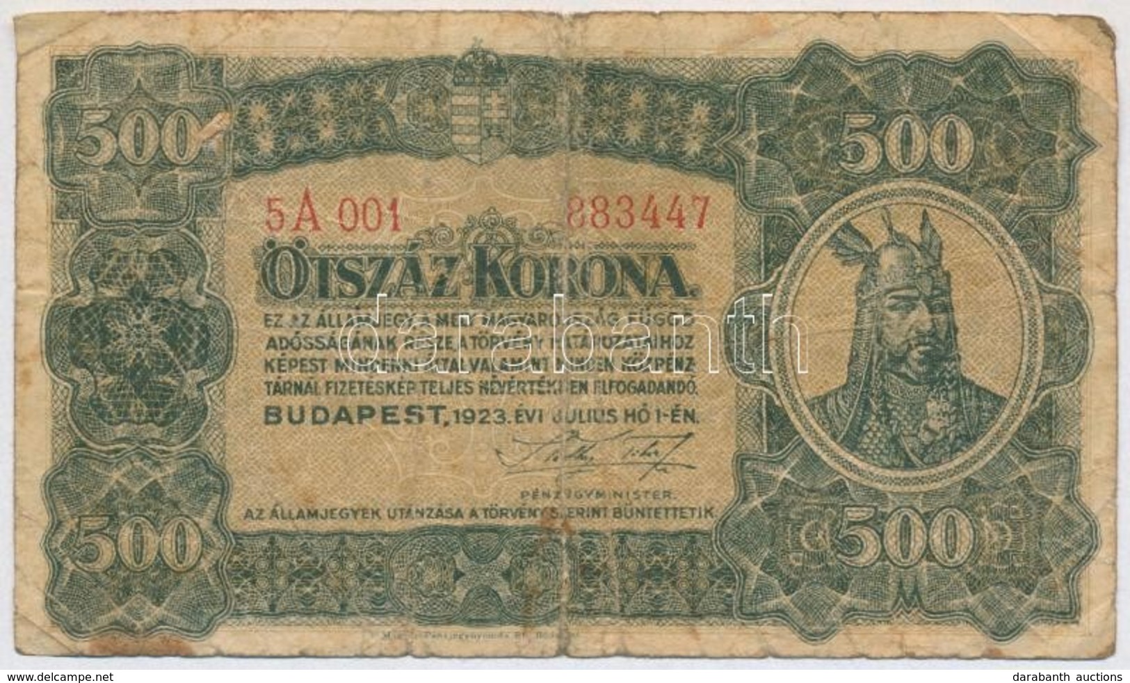1923. 500K 'Magyar Pénzjegynyomda Rt. Budapest' Nyomdahely Jelöléssel T:III- - Non Classificati