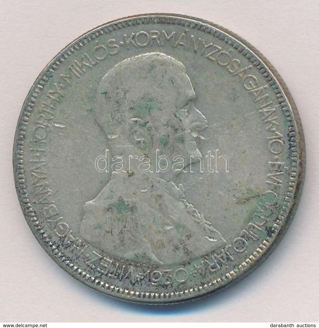 1930. 5P Ag 'Horthy Jobbra' T:2-,3 Durva Patina
Adamo P8 - Unclassified