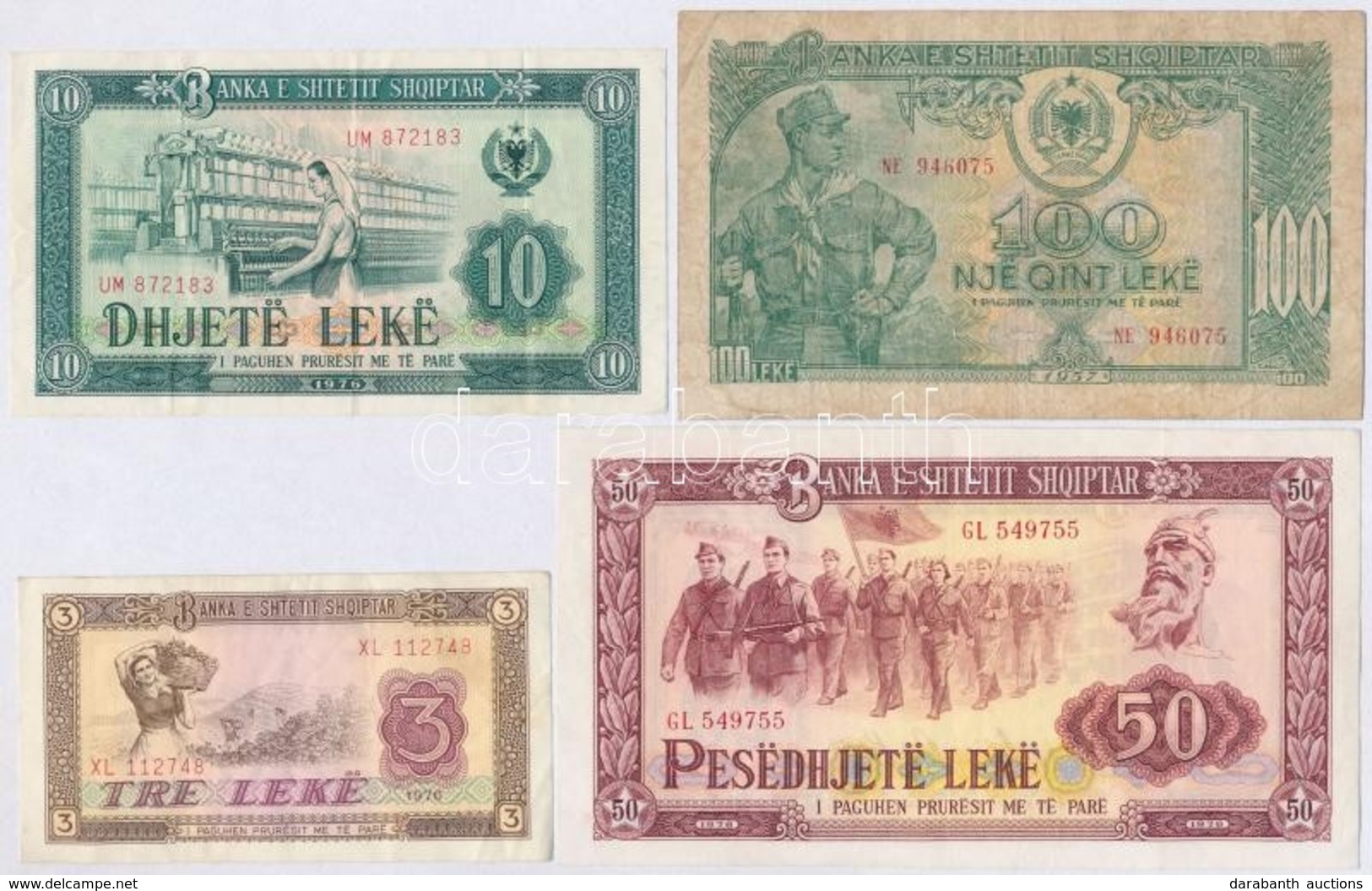 Albánia 1957. 100L + 1976. 3L + 10L + 50L T:III,III-
Albania 1957. 100 Leke + 1976. 2 Leke + 10 Leke + 50 Leke C:F,VG - Unclassified