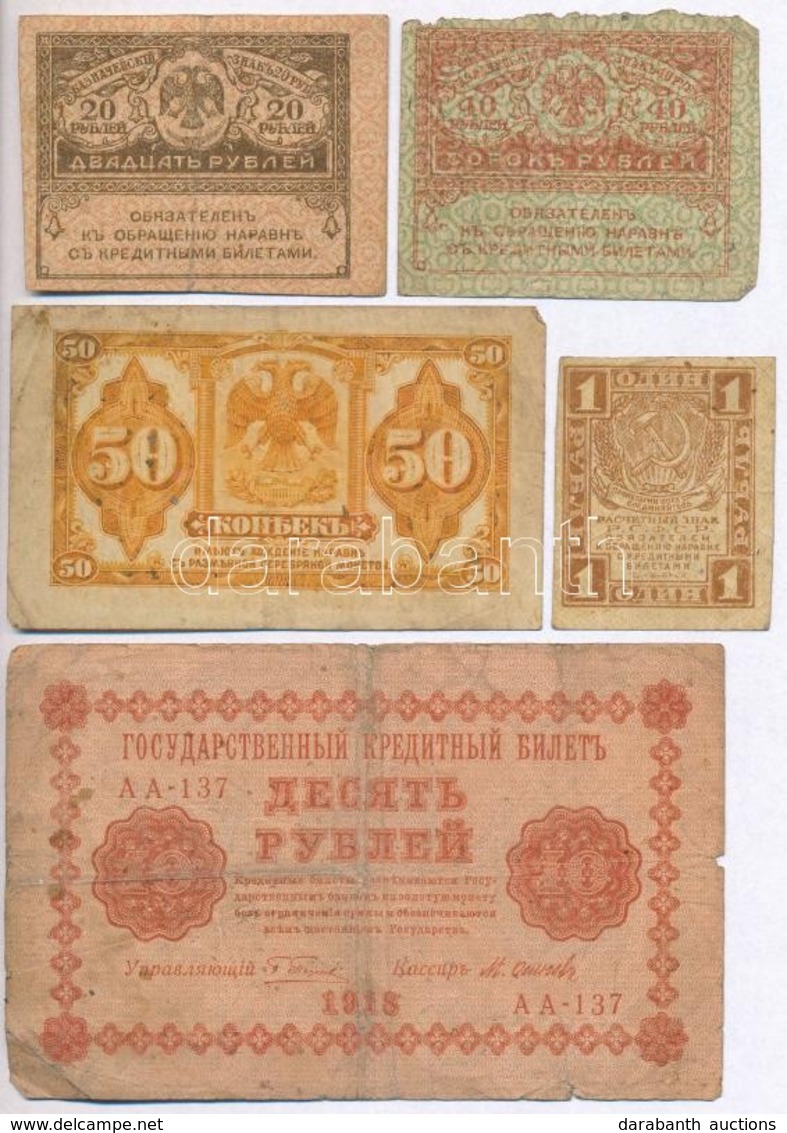 5db-os Vegyes Orosz és Szovjet Bankjegy Tétel T:III,III-
5pcs Of Various Russian And Soviet Banknotes C:F,VG - Unclassified