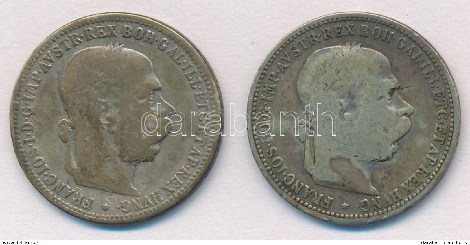 Ausztria 1893. 1K Ag 'Ferenc József' (2x) T:3,3- Patina
Austria 1893. 1 Corona Ag 'Franz Joseph' (2x) C:F,VG Patina - Unclassified