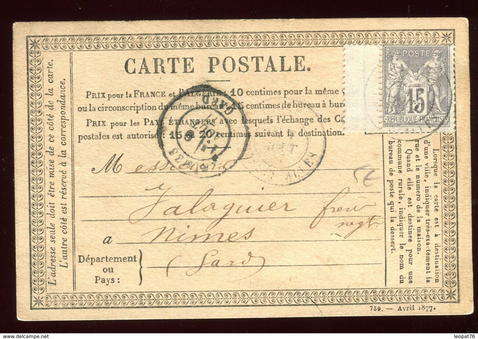 Carte Précurseur Pour Nimes En 1877 - Precursor Cards