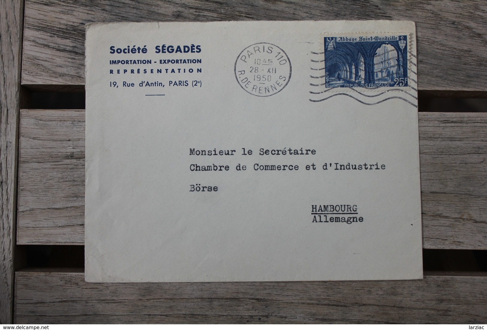 Enveloppe Affranchie N°842 Seul Sur Lettre Pour Hambourg Oblitération Paris 110 Rue De Rennes 1950 - 1921-1960: Moderne
