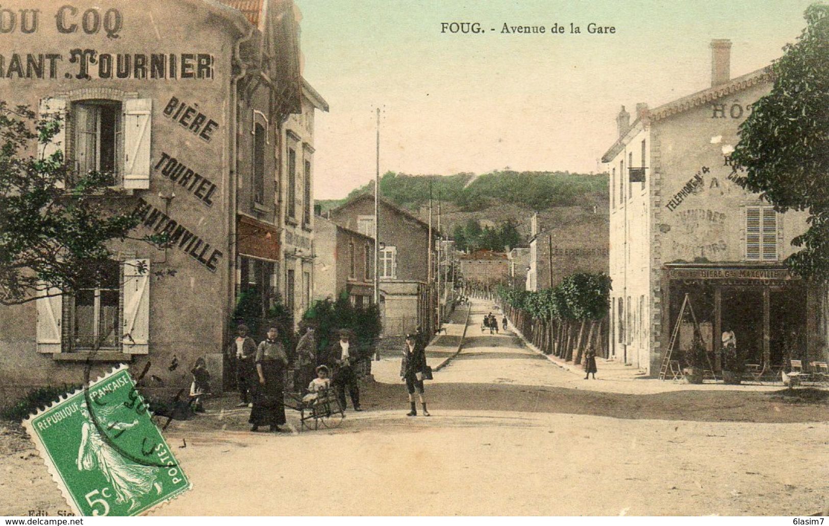 CPA - FOUG (54) - Aspect Du Restaurant-Brasserie Du Coq Dans L'avenue De La Gare En 1914 - Bière Tourtel - Foug