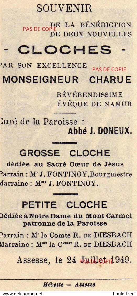 Bénédiction Des Cloches = Assesse = 1949 - Religión & Esoterismo