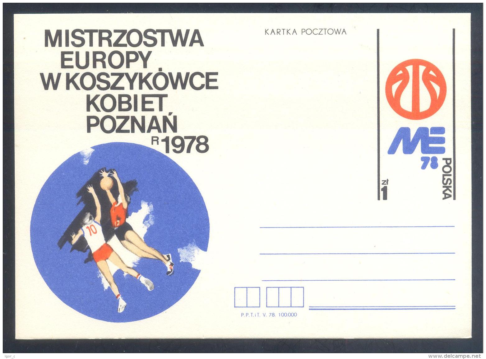 Poland 1978 Postal Stationery Card: Basketball;  FIBA European Championship  Poznan - Basketball