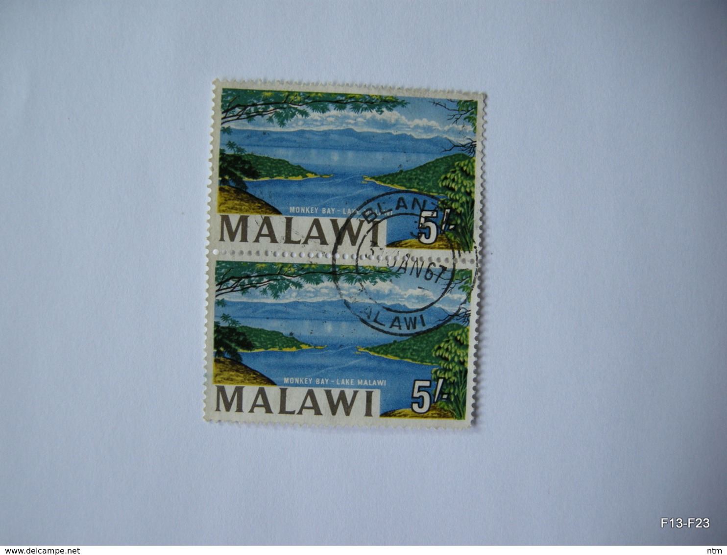 MALAWI 1964. Monkey Bay - Lake Nyasa. 5s. SG 225A (Type II). Block Of 2 Stamps. USED. - Malawi (1964-...)