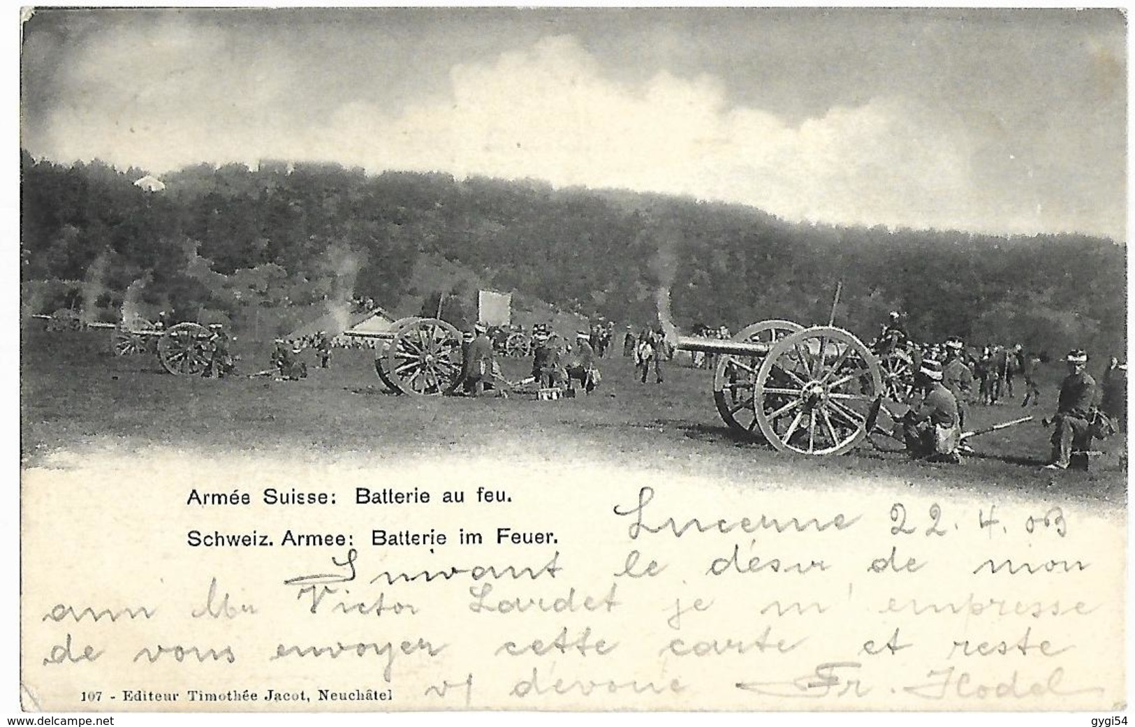 Armée Suisse Batterie  Au Feu  CPA 1903 - Au