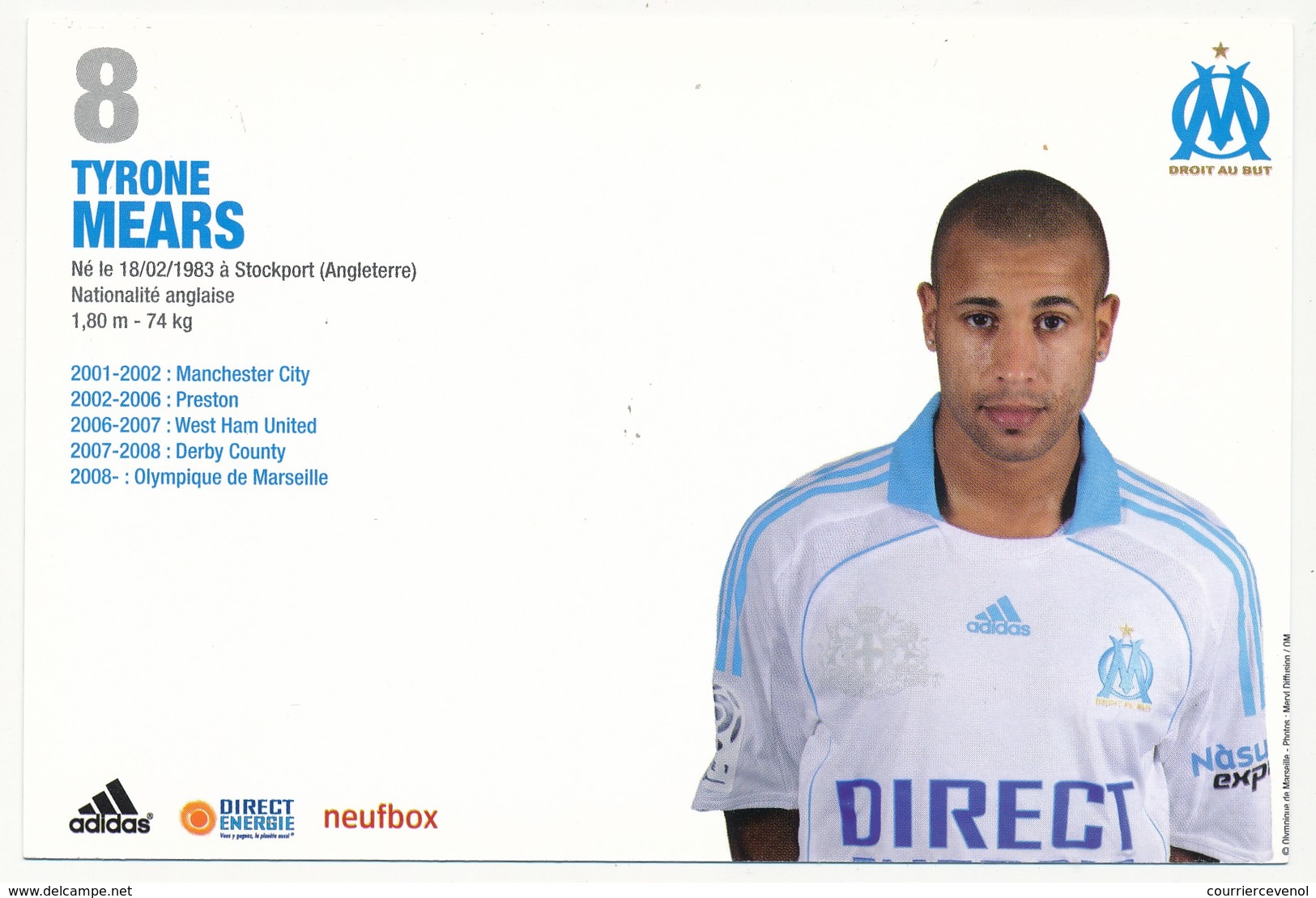Fiche - Olympique De Marseille OM  - Tyrone MEARS - Saison 2008/09 - Deportes