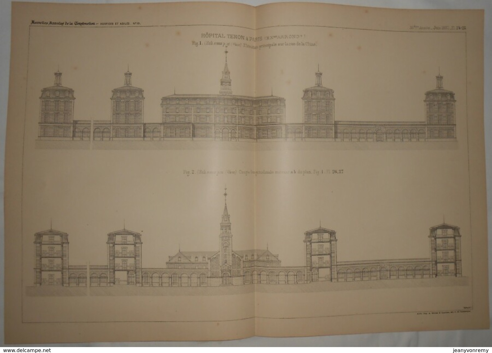 Plan De L'Hôpital Tenon à Paris. 1887. - Travaux Publics