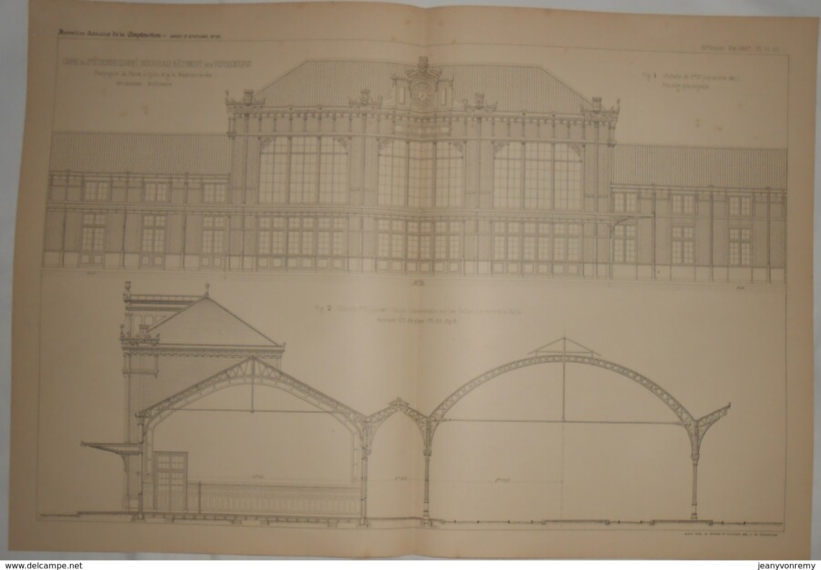 Plan De La Gare De Saint Etienne. Loire. Nouveau Bâtiment Des Voyageurs. M. J. Bouvard, Architecte. 1887. - Travaux Publics