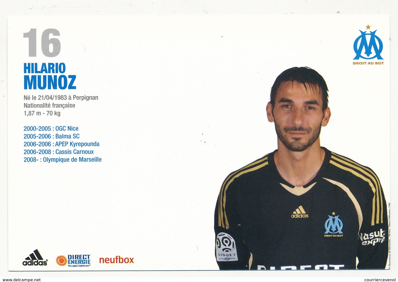 Fiche - Olympique De Marseille OM  - Hilario MUNOZ - Saison 2008/09 - Sports