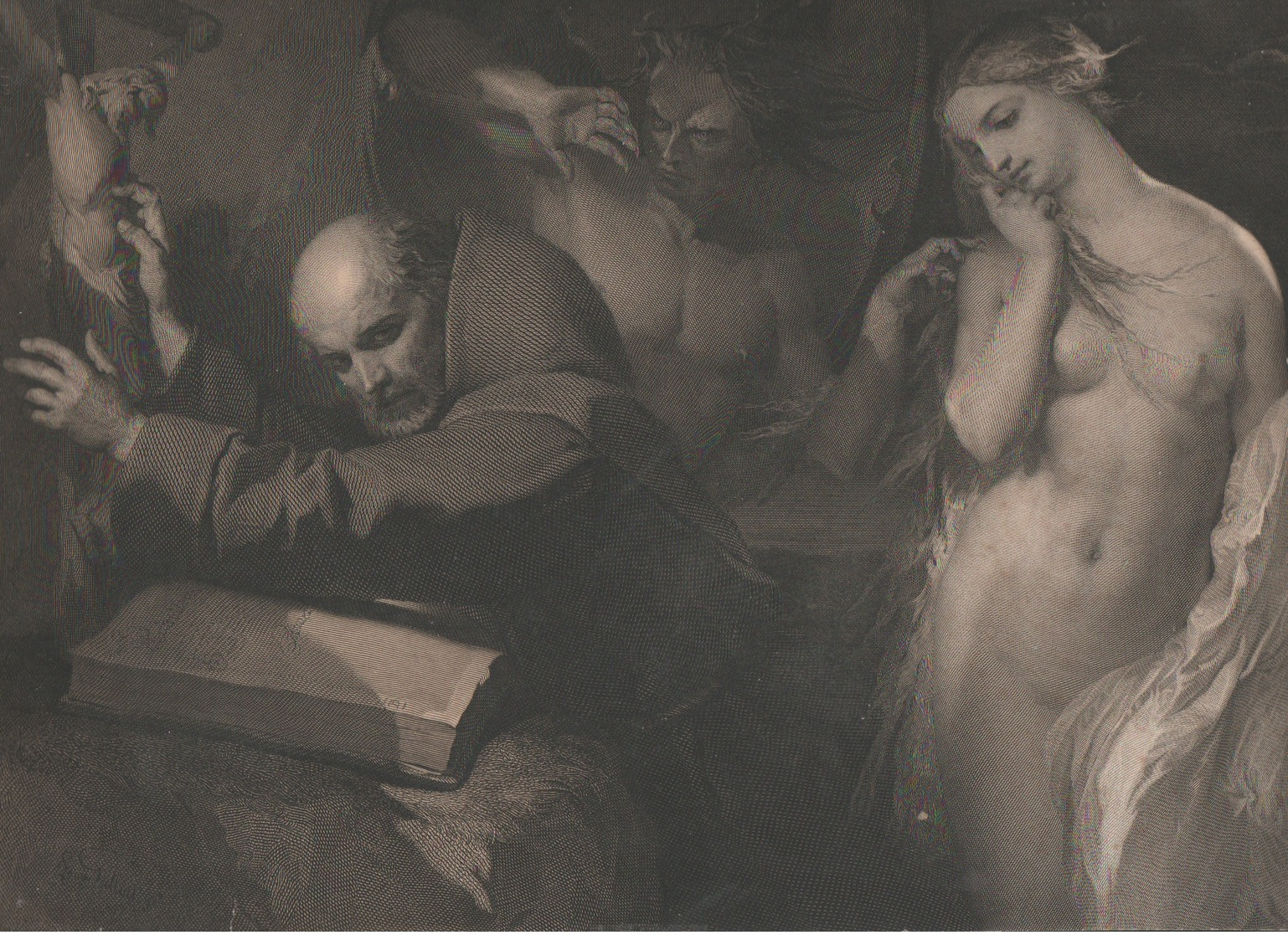 Gravure - 1848 - LOUIS GALLAIT - La Tentation De Saint Antoine - Artiste Belge  1810-1887. Brrrrrrr - Prints & Engravings
