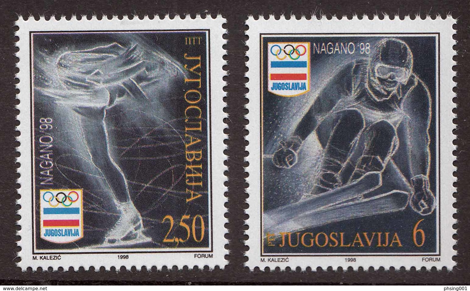 Yugoslavia 1998 Winter Olympic Games Nagano, Figure Skating, Skiing, Japan, Set MNH - Hiver 1998: Nagano