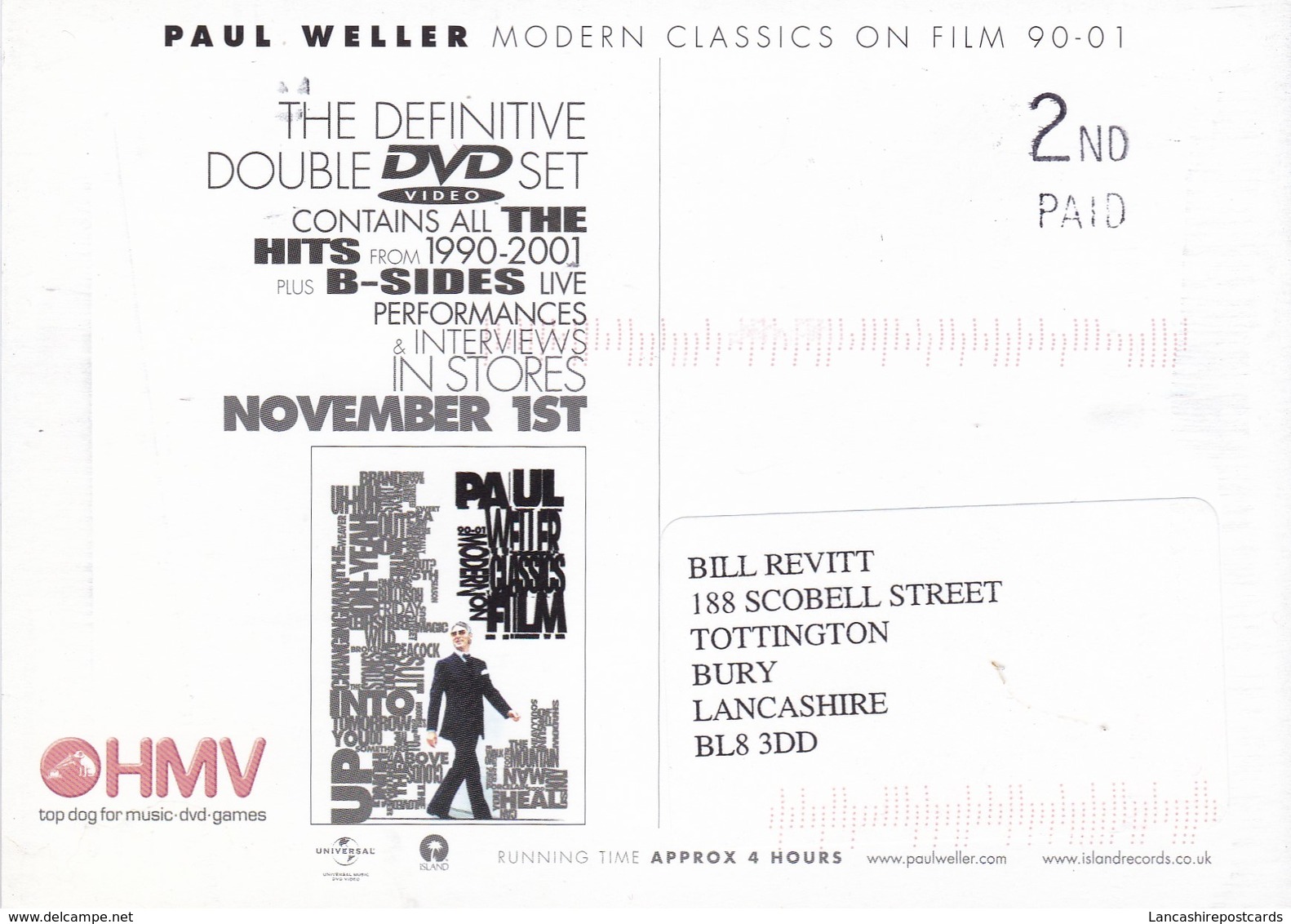 Postcard Paul Weller  Promotional / Advertising Release Of Modern Classics On Film  My Ref  B22791 - Music And Musicians