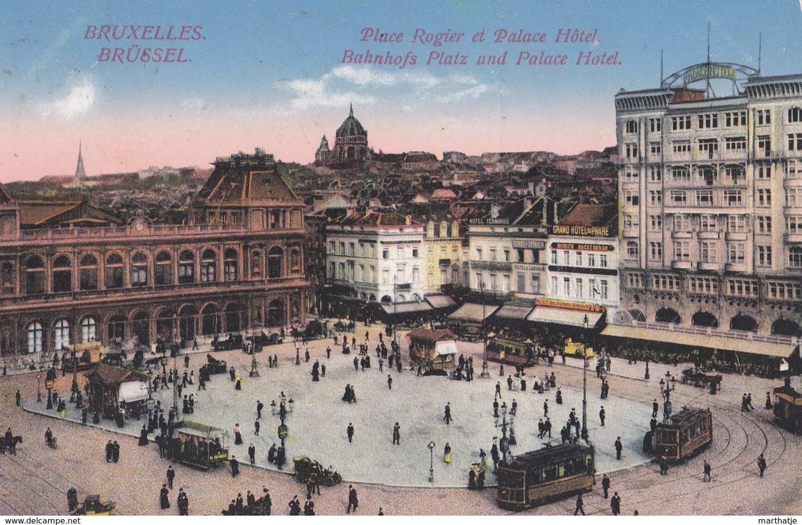 Bruxelles - Place Rogier Et Palace-Hôtel - Brüssel - Bahnhofs Platz Und Palace Hotel - Feldpostkarte - Marktpleinen, Pleinen