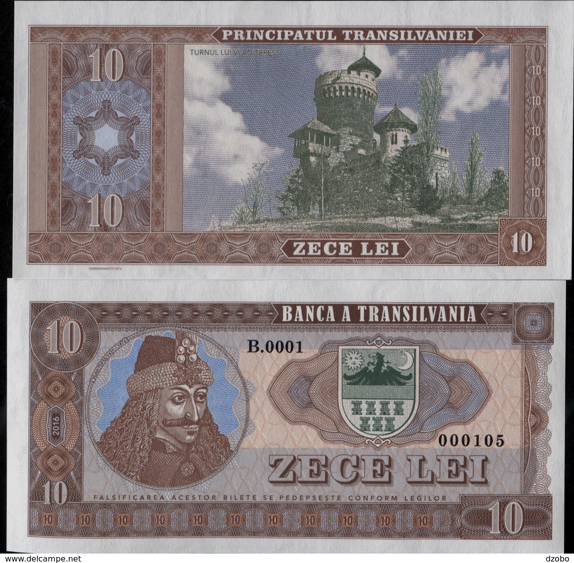 714-SLOVAKIA (produktion) ROMANIA-Transilvania10 Lei DRACULA NOT LEGAL TENDER Private Issue 500 Pcs UNC 2016 - Romania