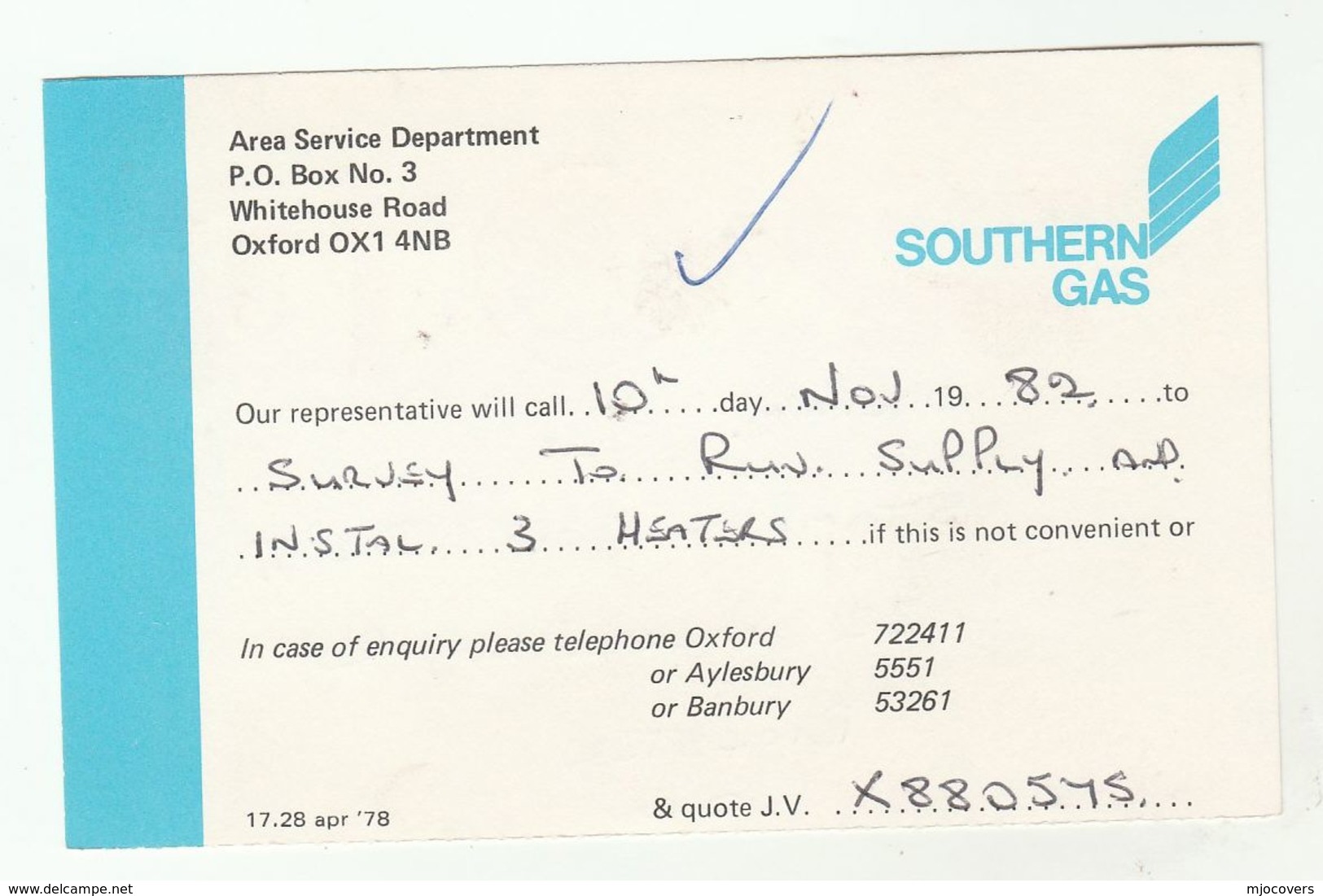 1980 Oxford SOUTHERN GAS  METER Slogan  Stamps Cover Card Energy Postcard Gb - Gaz