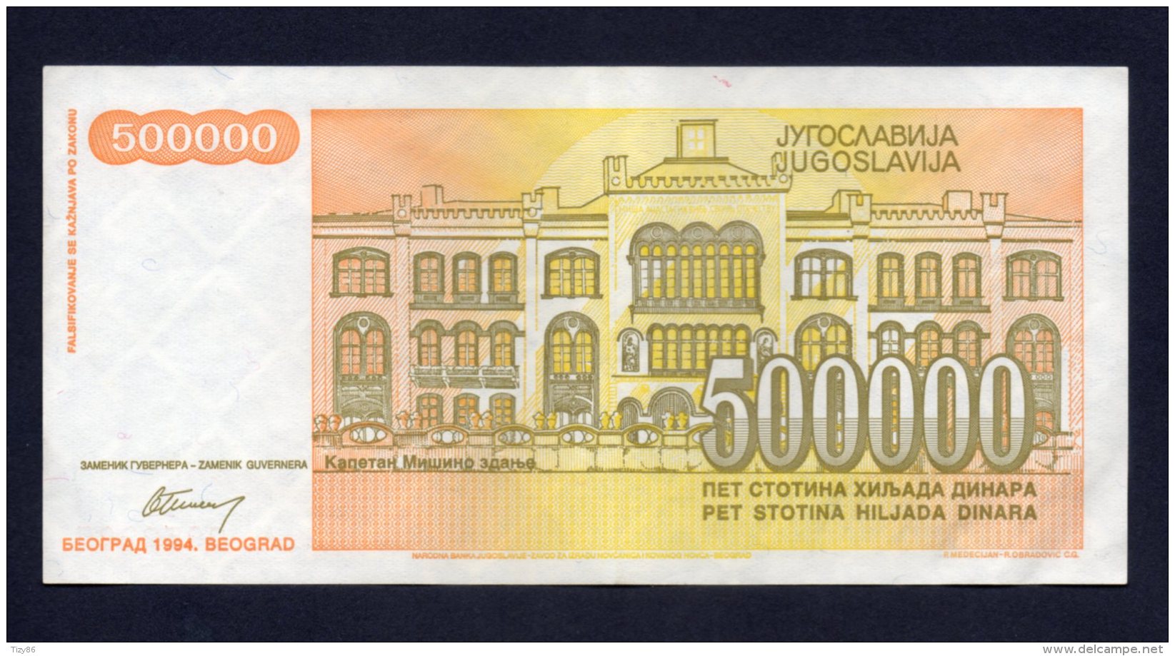 Banconota Jugoslavia 500.000 Dinari 1994 SPL - Jugoslavia