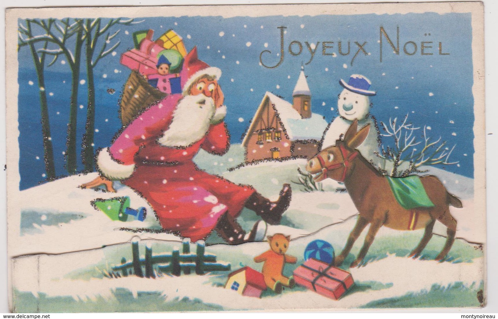 Fête : Joyeux  Noël ,   Ane, Bon Homme  De  Neige  , Le Père  Noël , Ours - Altri & Non Classificati