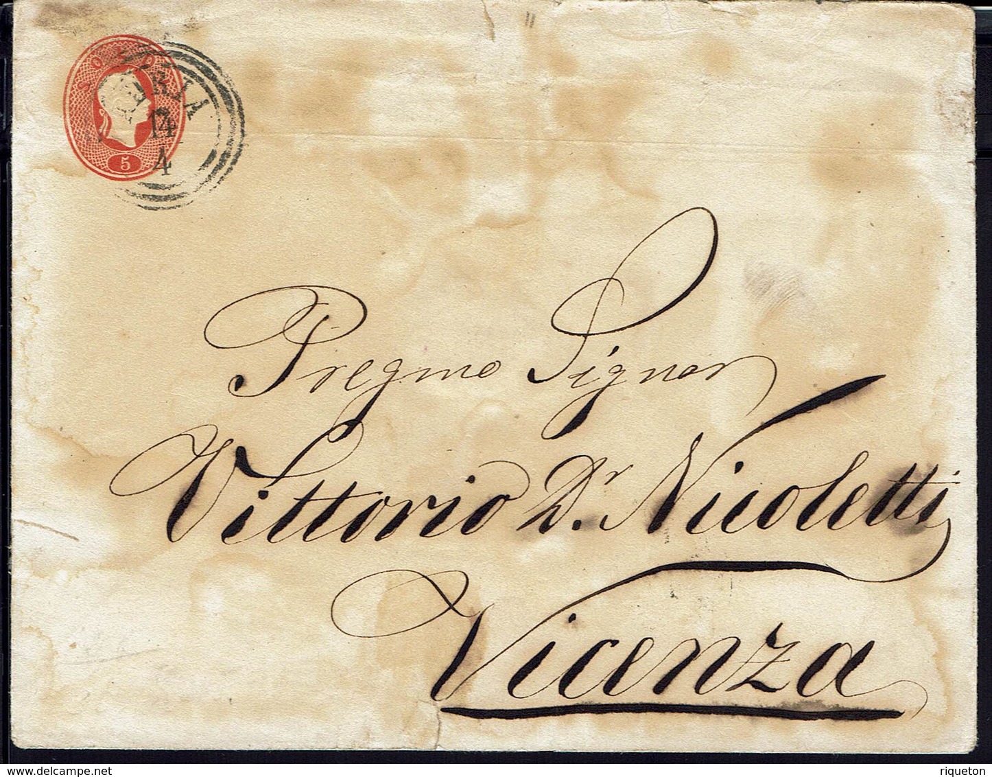 ITALIE - Lombardo-Vénétie - 1863 - Enveloppe Entier Postal 5 Soldi De Adria Vers Vicenza - B/TB - - Lombardo-Vénétie