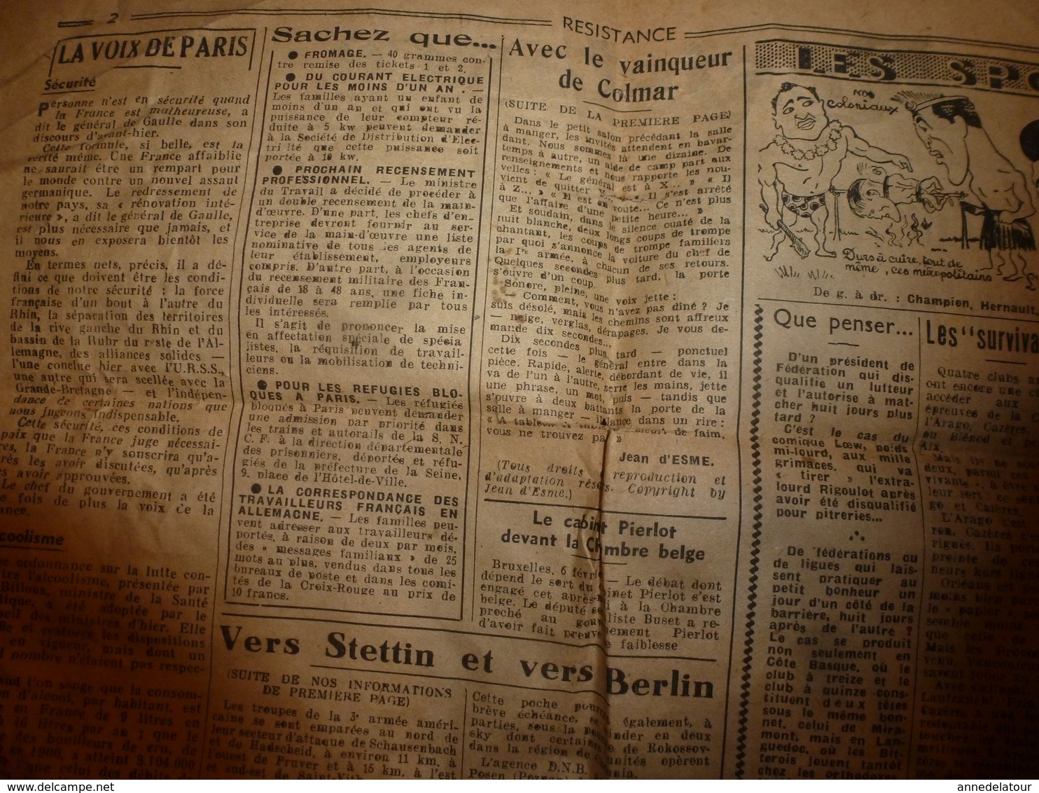 1945 RESISTANCE la voix de Paris :Munster libéré; 1500 bombardiers sur l'Allemagne; Gl de Lattre de Tassigny; etc