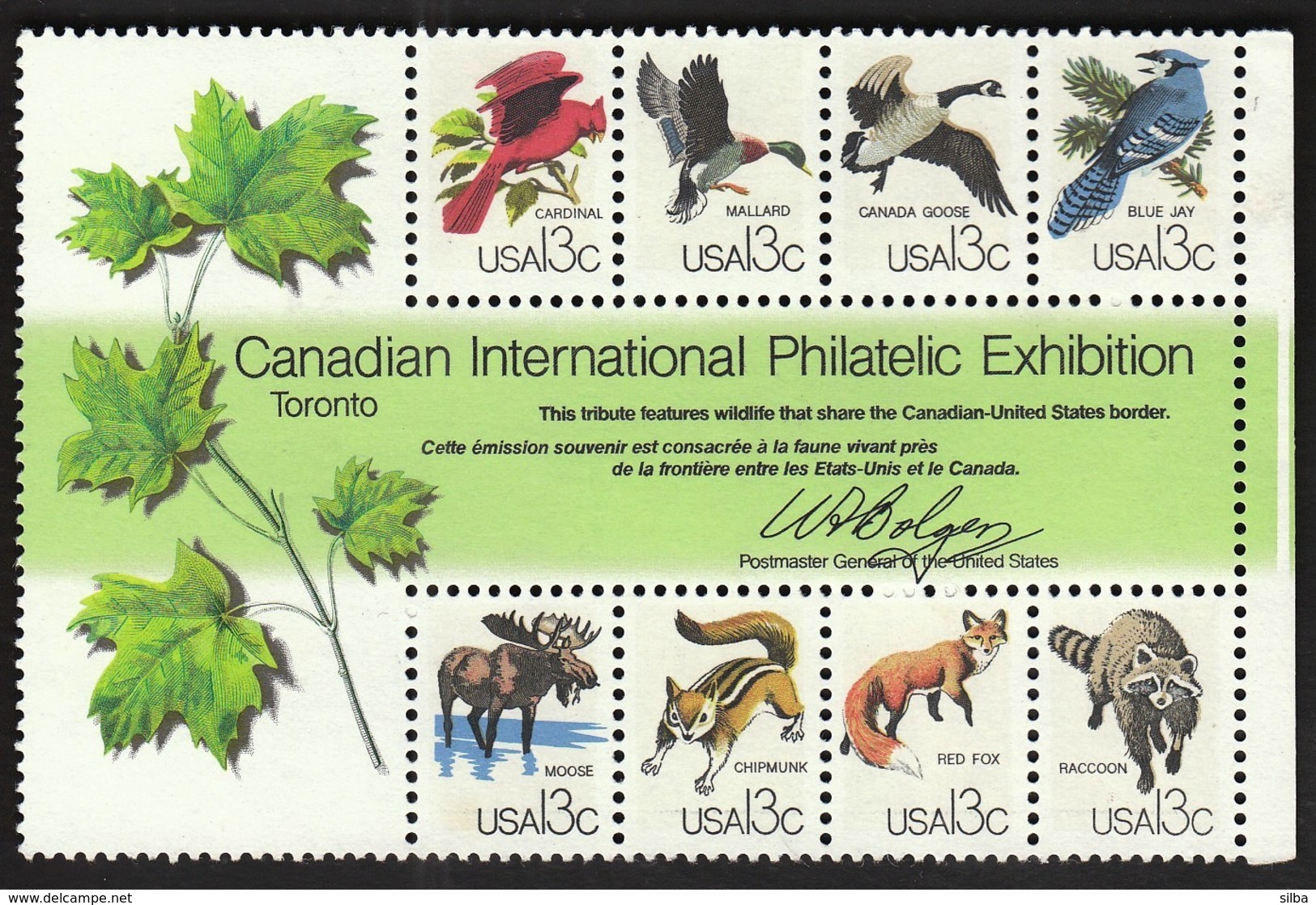 USA United States 1978 / Canadian International Philatelic Exhibition / Animals, Birds, Moose, Fox, Raccoon / MNH - Philatelic Exhibitions