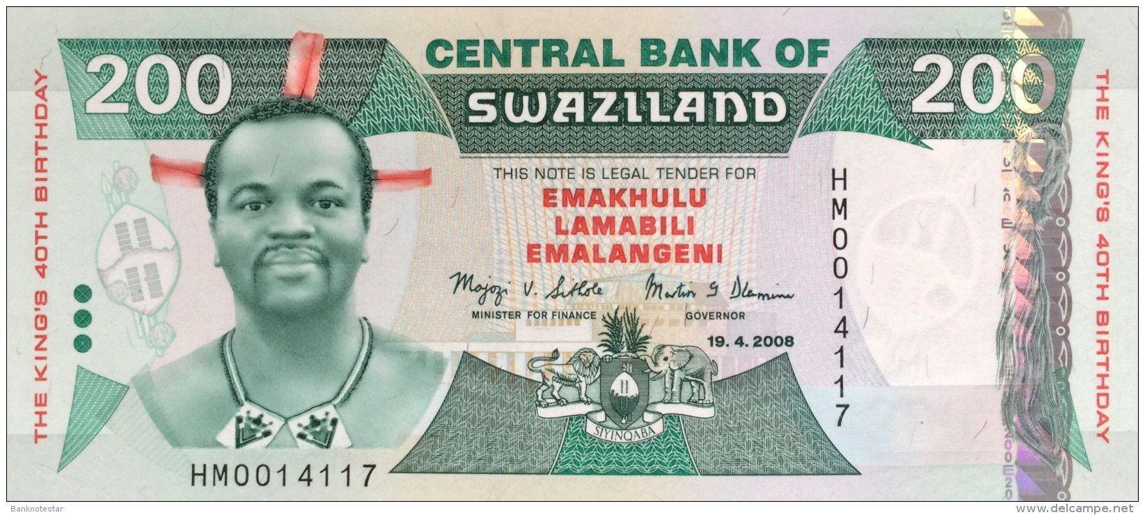 Swaziland 200 Emalangeni, P-35 (19.4.2008) - King's Birthday Banknote - UNC - Swaziland