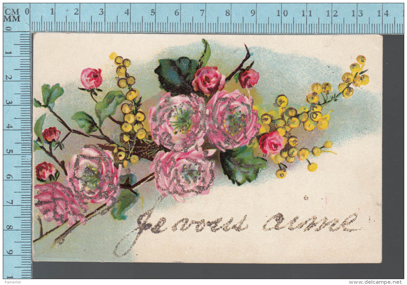 CPA Fantaisie Fleurs, Appliqué De Poudre Brillante, Je Vous Aime -  Postcard Carte Postale - Autres & Non Classés