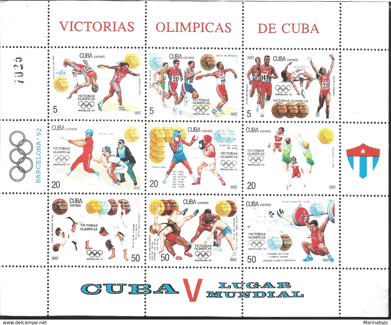 RJ) 1992 CUBA-CARIBE, OLYMPIC VICTORIES BARCELONA 1992, DISC, HIGH JUMP, CAREERS, BOX, BASEBALL, VOLLEYBALL - Covers & Documents