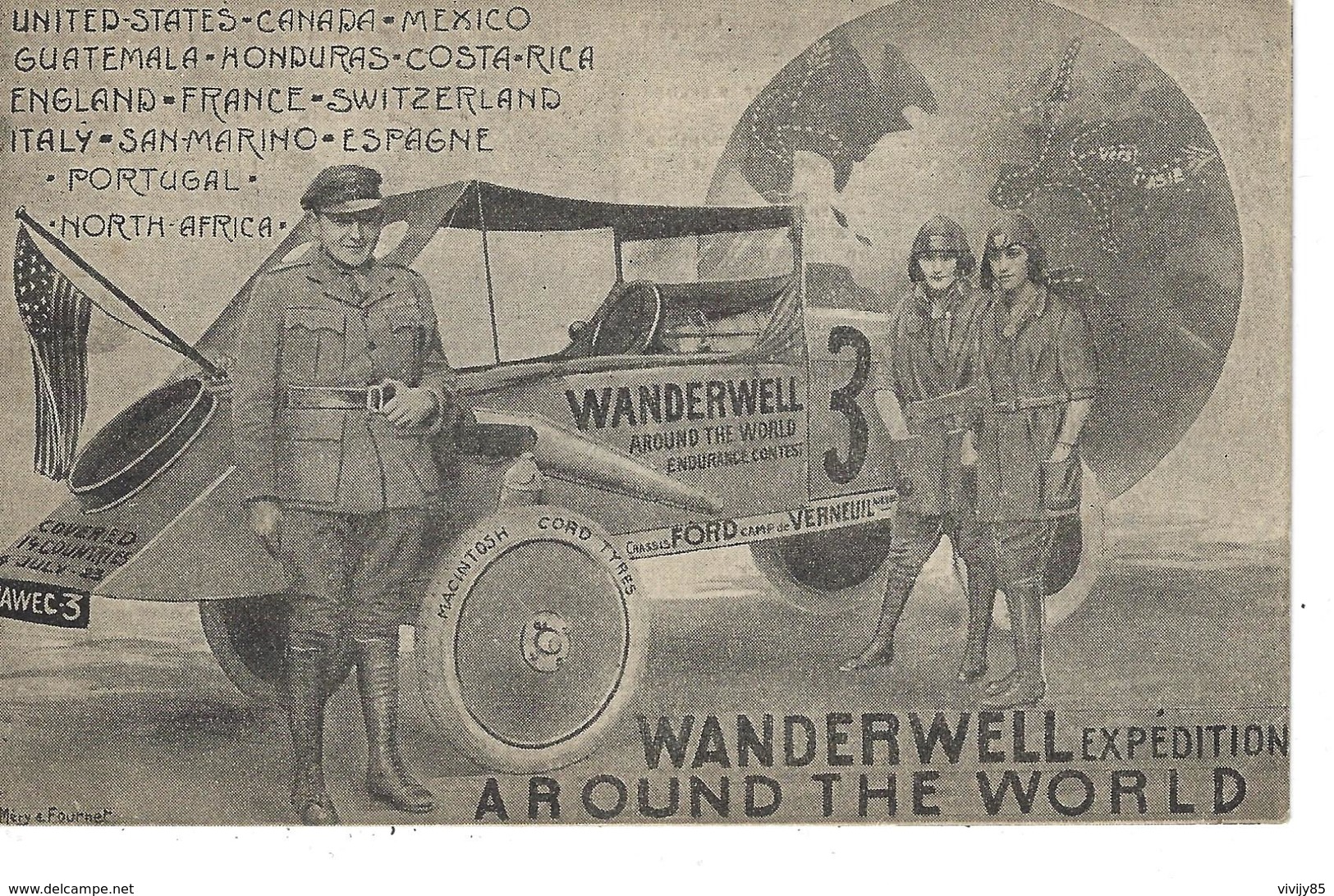 T.B Carte " Tour Du Monde Auto " WANDERWELL Expédition " - Gros Plans Pilotes , Voiture , Pneus , Chassis FORD VERNEUIL - Autres & Non Classés