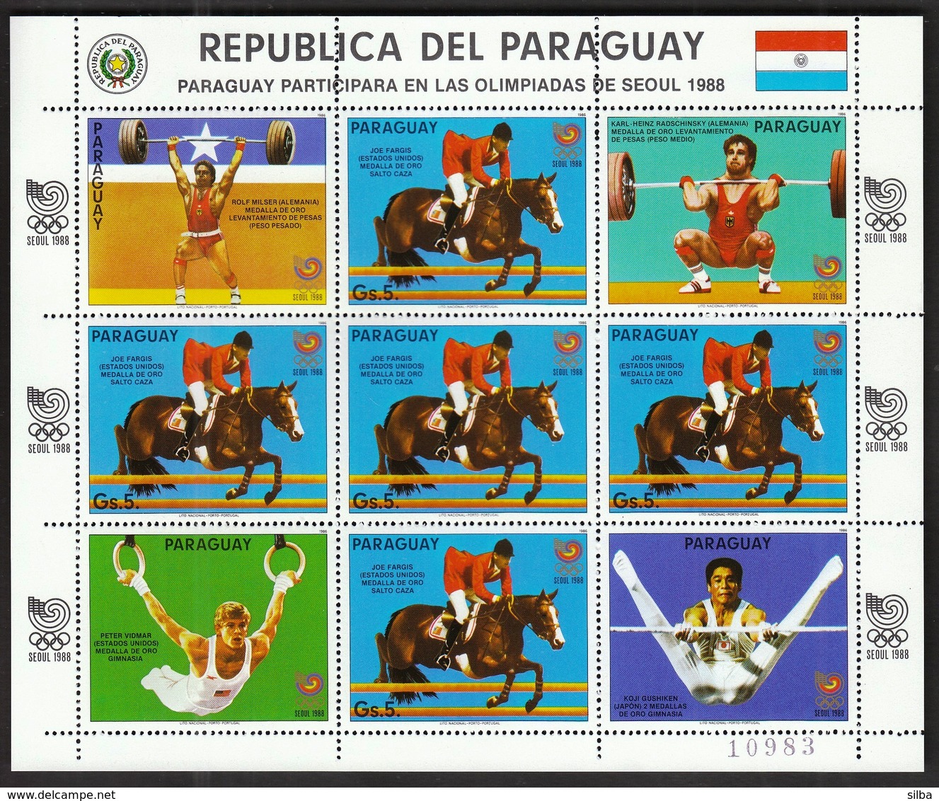 Paraguay / Olympic Games Seoul 1988 / Equestrian, Weightlifting, Gymnastics / MNH Sheet - Ete 1988: Séoul