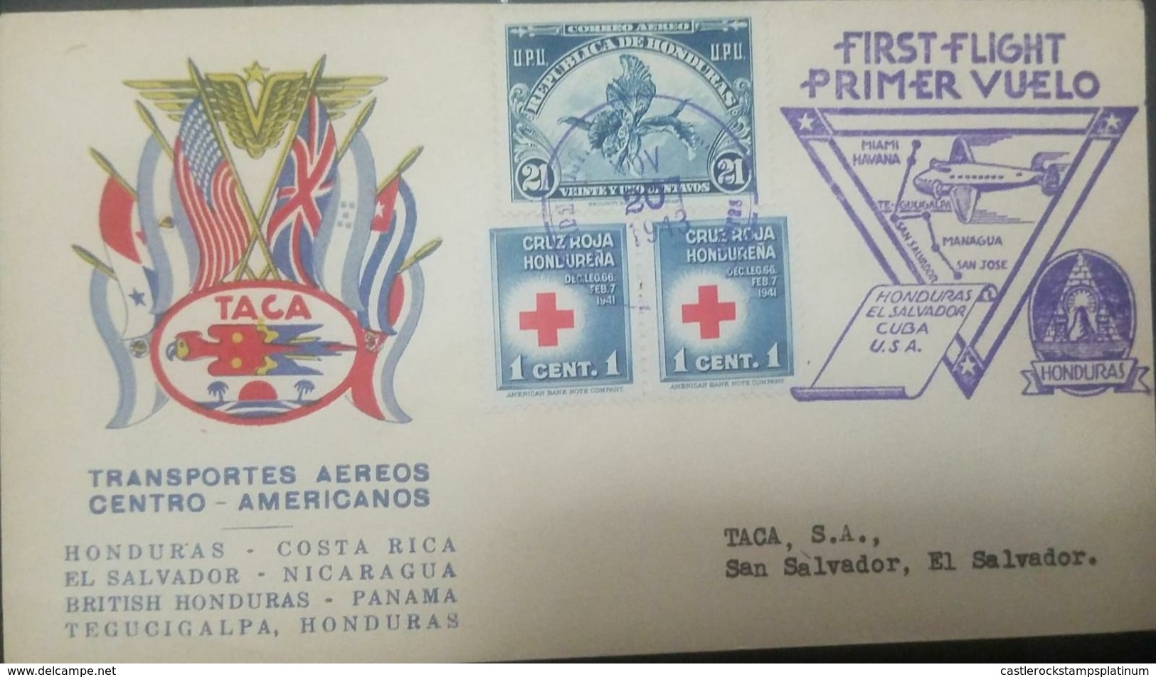 RO) 1943 HONDURAS, ORCHIDS 21c - UPU, RED CROSS OBLIGATORY ON ALL DOMESTIC OR FOREIGN MAIL THE TAX - Honduras