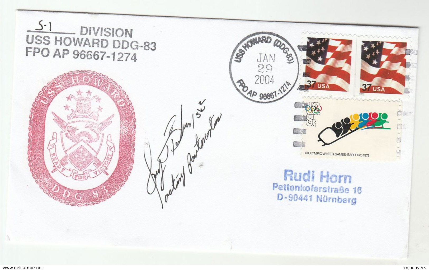 2004 USS HOWARD DDG-83  - SIGNED COVER  - USA Navy Ship FPO AP 96667-1274  ,  Stamps - Ships