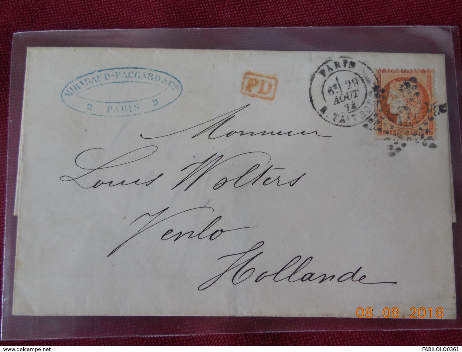 Lettre Avec No 38 Avec Cachet Etoile De Paris A Destination De Venlo (Pays Bas) - 1849-1876: Période Classique