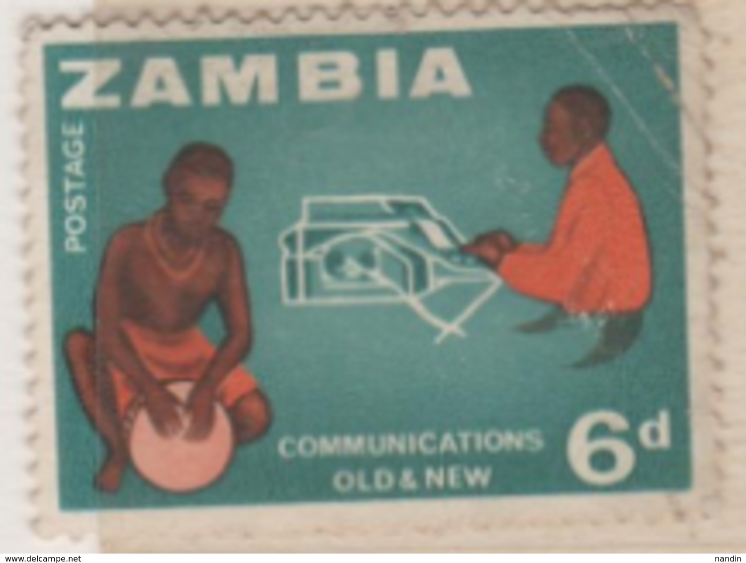 1964 , OLD & NEW COMMUNICATION SYSTEM USED  STAMP FROM ZAMBIA  / ARCHETYPE COMMUNICATION OF PRIMITIVES & MODERN SYSTEM - Telecom