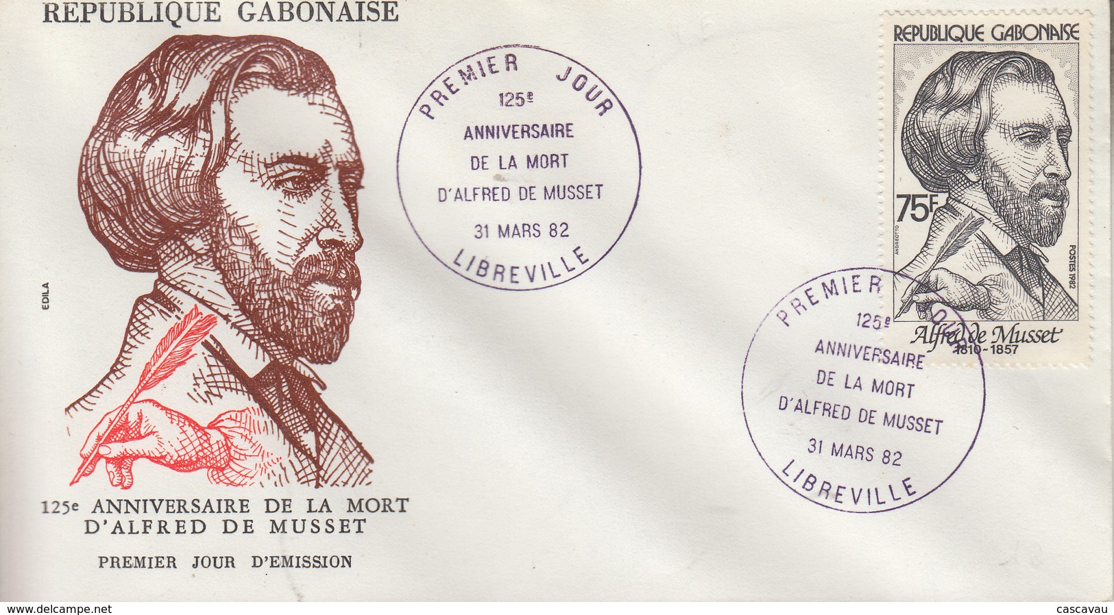 Enveloppe  FDC  1er  Jour   GABON    Alfred  DE  MUSSET    1982 - Gabon (1960-...)