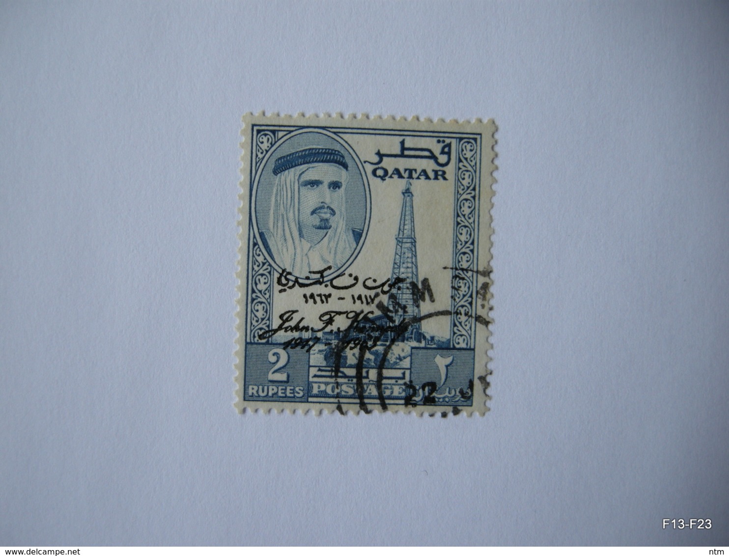 QATAR 1964.  Pres. Kennedy Commem. Optd John F Kennedy 1917–1963 2Re. SG 46. Used. - Qatar