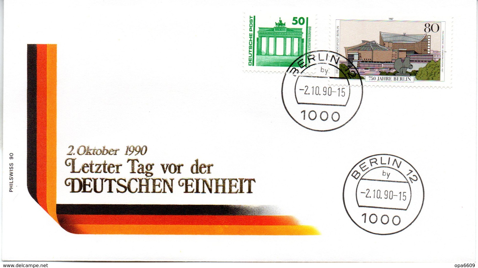 (Gm2) DDR LETZTAGSBRIEF (PHILSWISS) "Letzter Gültigkeitstag Der DDR PWZ" MiF DDR/WB TSt. 2.10.90 BERLIN 12 - Covers & Documents