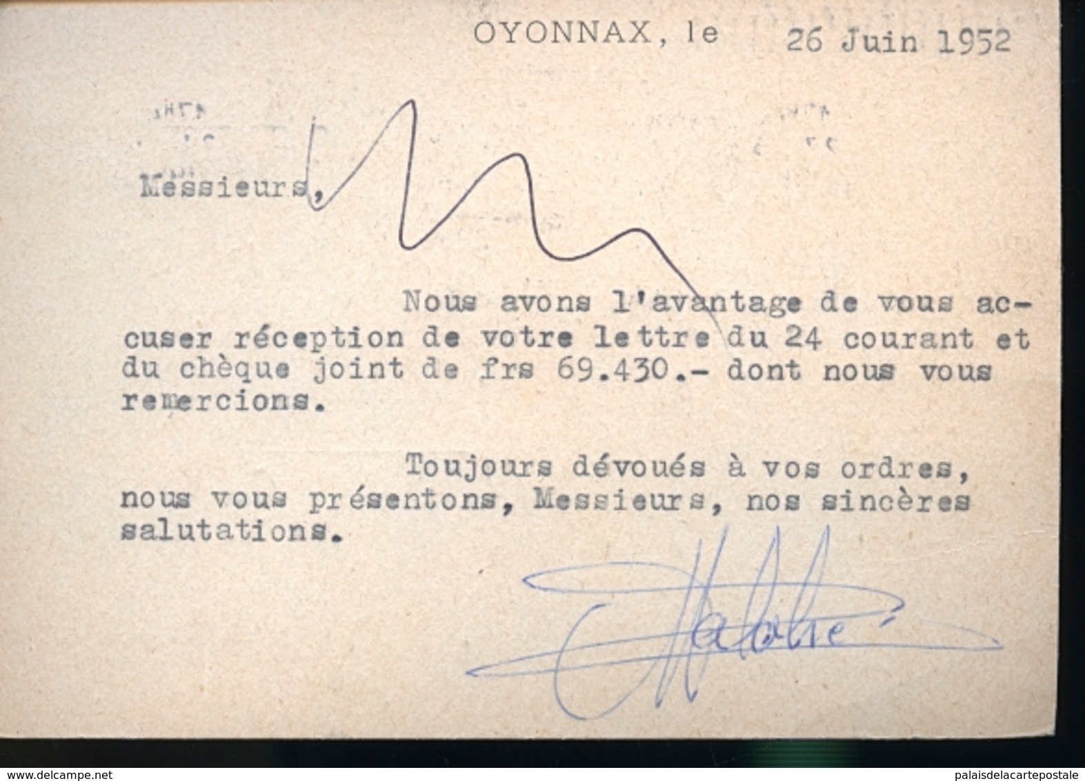 OYONNAX FABRIQUE D ARTICLES 1952 - Oyonnax