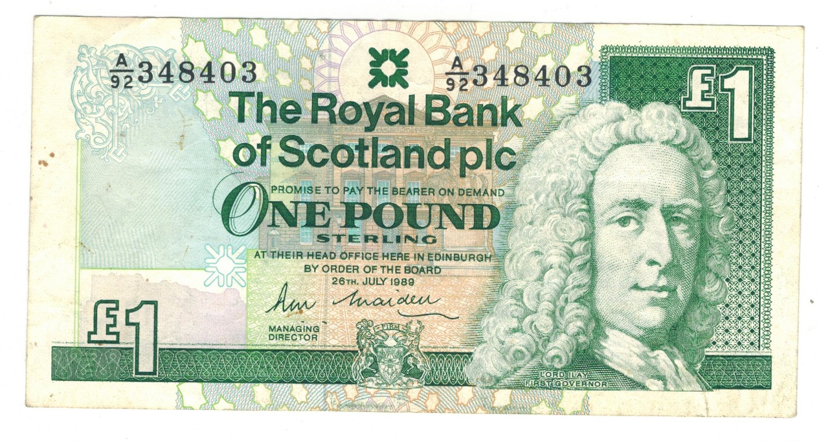 Scotland, The Royal Bank  1 Pound 1989 , Crisp VF - 1 Pound