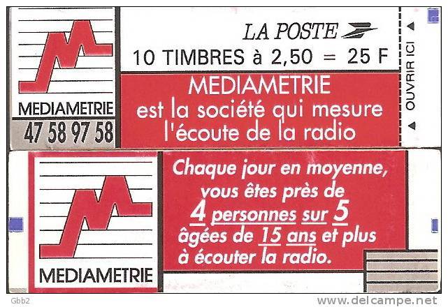 CARNET 2720-C 3 Marianne De Briat "Médiamétrie" Daté 03/02/93 + Trait Gris Au Verso (en Bas à Gauche) Fermé. TRES RARE - Autres & Non Classés