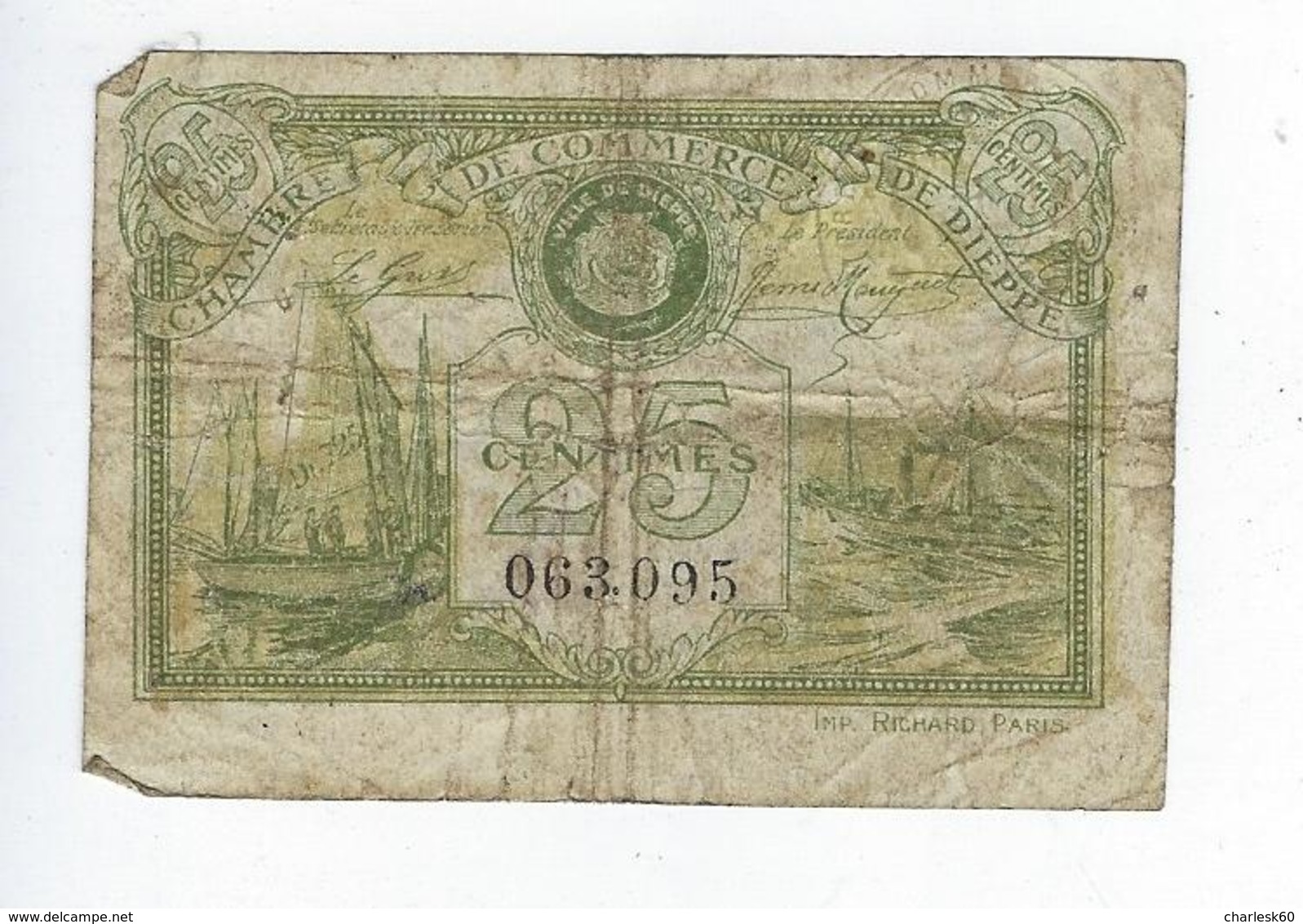 Billet - 76 - Seine Maritime - France -  Chambre De Commerce - Dieppe - 25 Centimes - 1920 - Chambre De Commerce