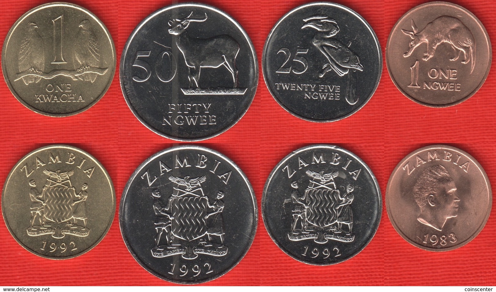 Zambia Set Of 4 Coins: 1 Ngwee - 1 Kwacha 1983-1992 UNC - Zambie