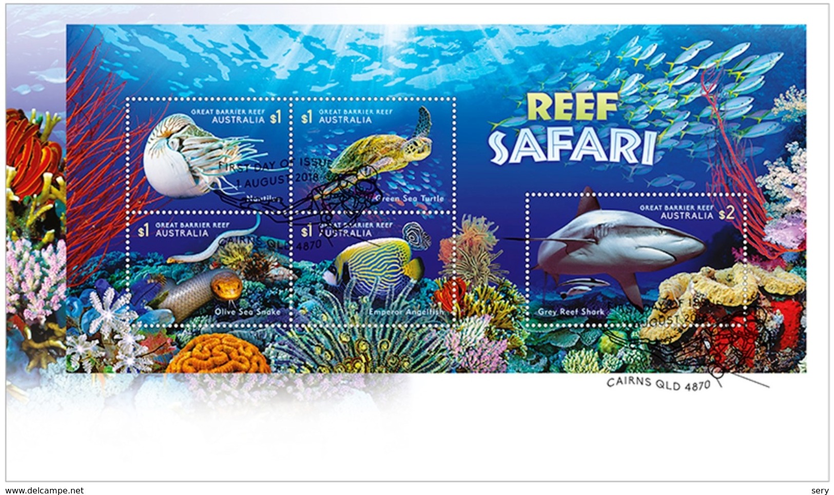 Australia 2018 FDC MS  Reef Safari Nautilus Turtle Snake Emperor Angelfish - Mundo Aquatico