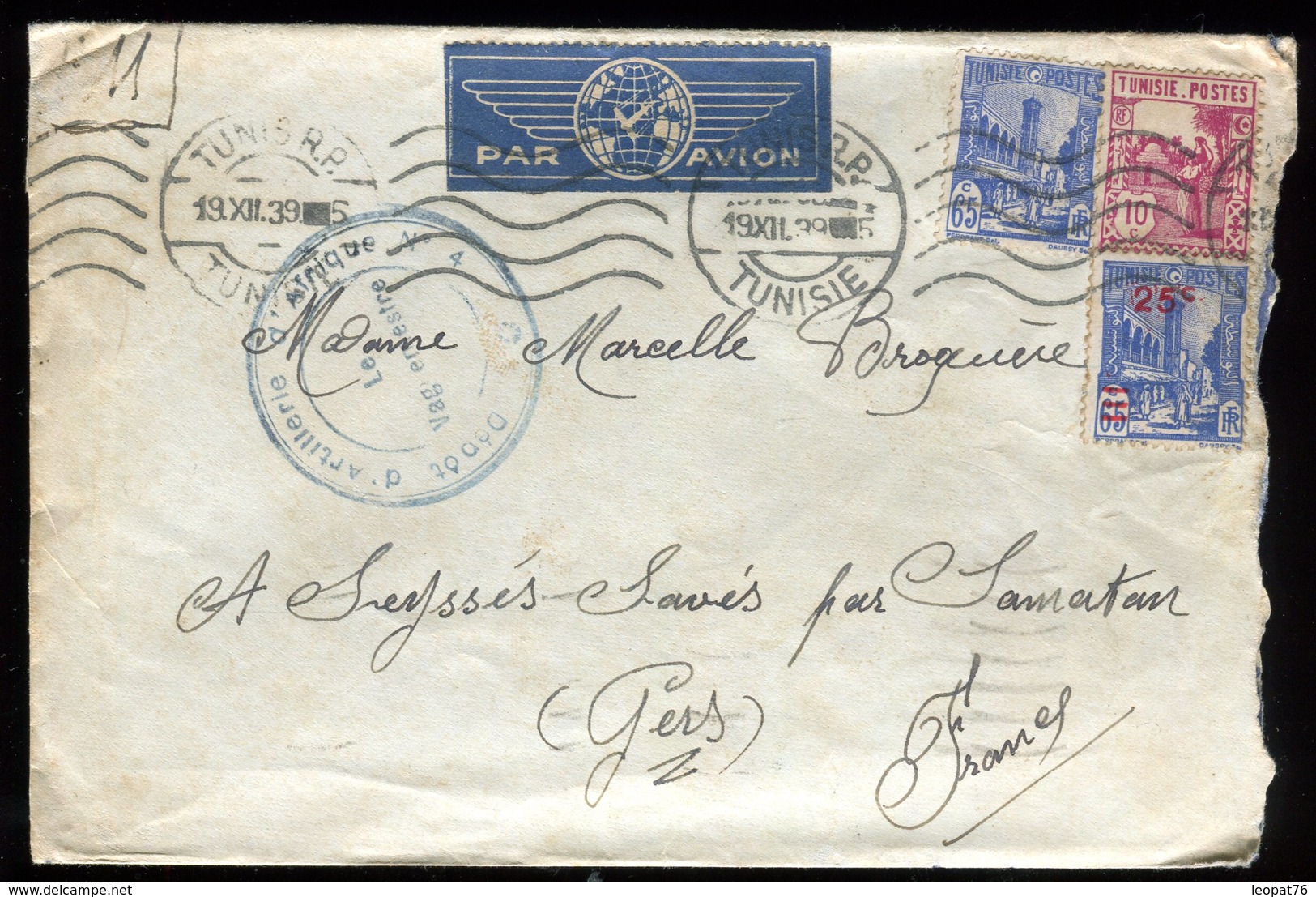 Tunisie - Enveloppe En FM De Tunis Pour La France En 1939 - Cartas & Documentos