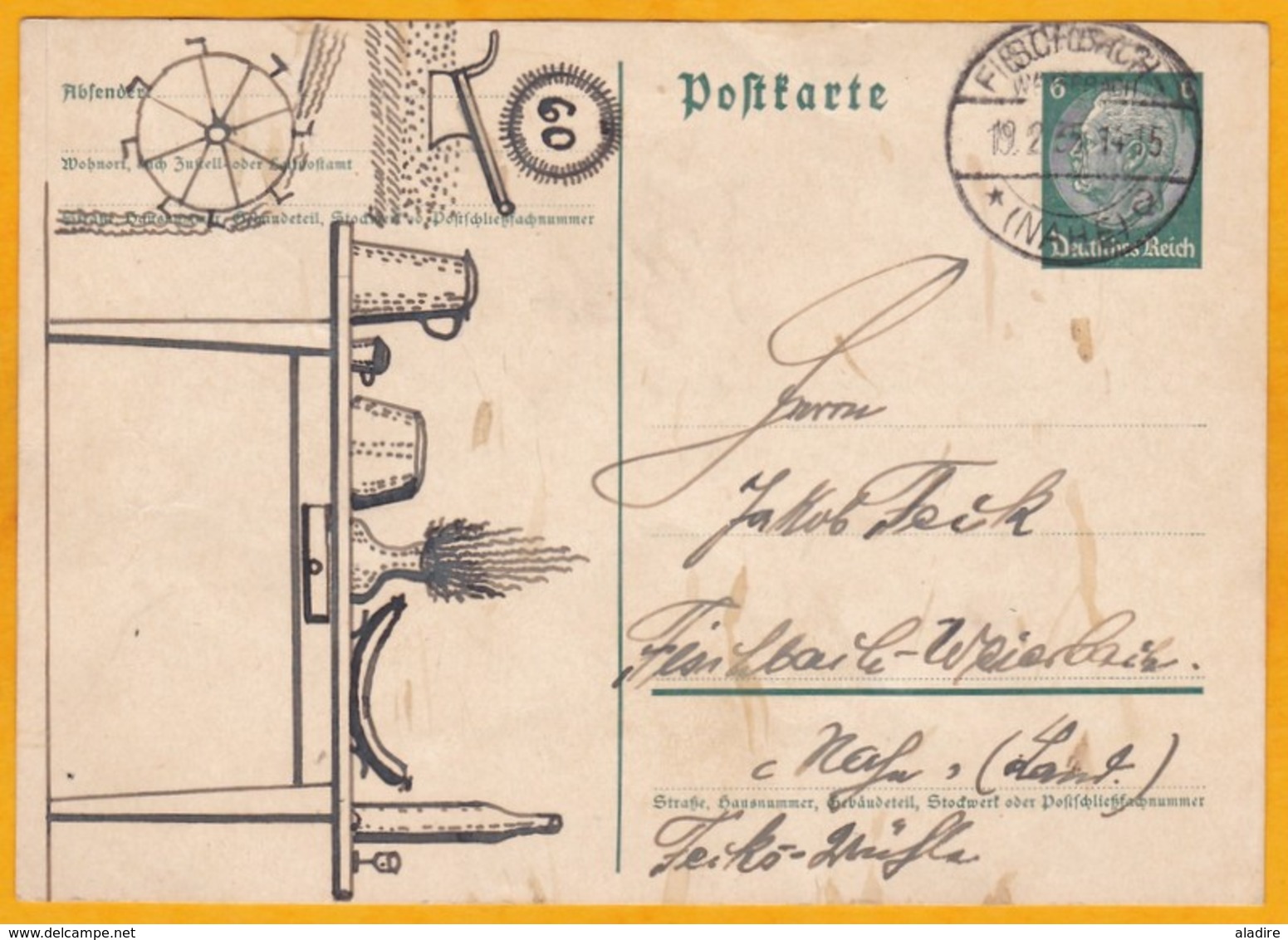 1935 - Von Hand Gezeichnet Rebus - 6 Pf Stationery Postcard From Fieschbach, Germany - Other & Unclassified