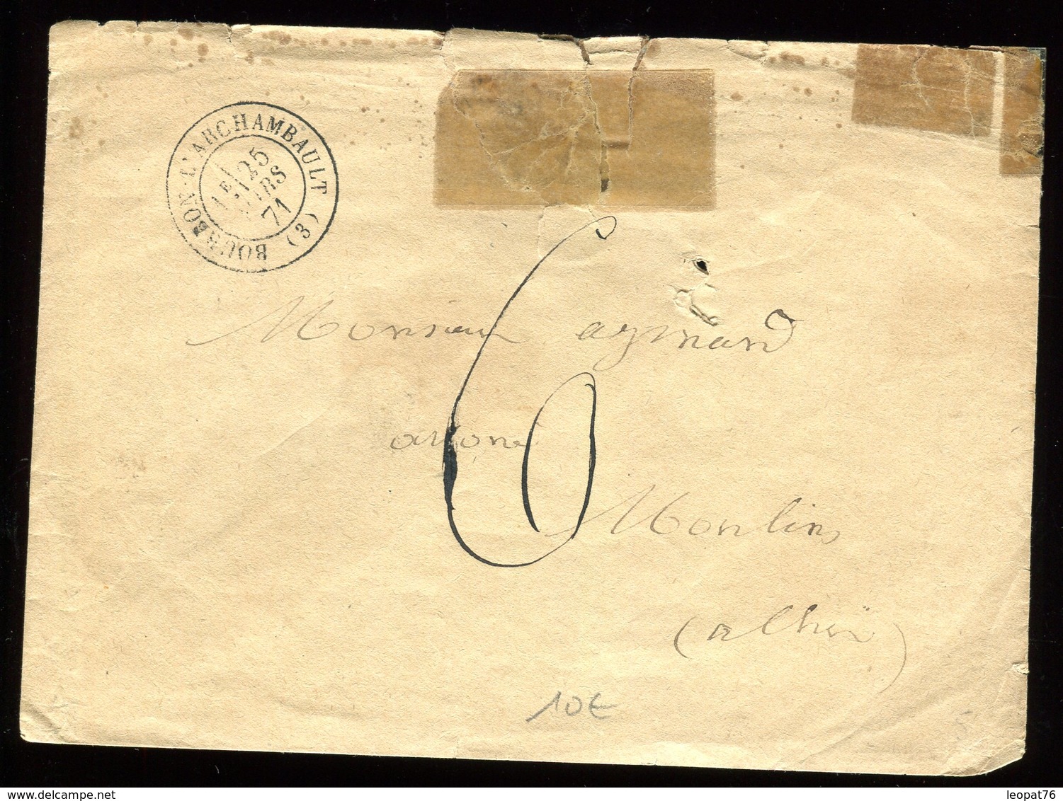 Enveloppe De Bourbon L ' Archambault Pour Moulins En 1871 - 1849-1876: Période Classique