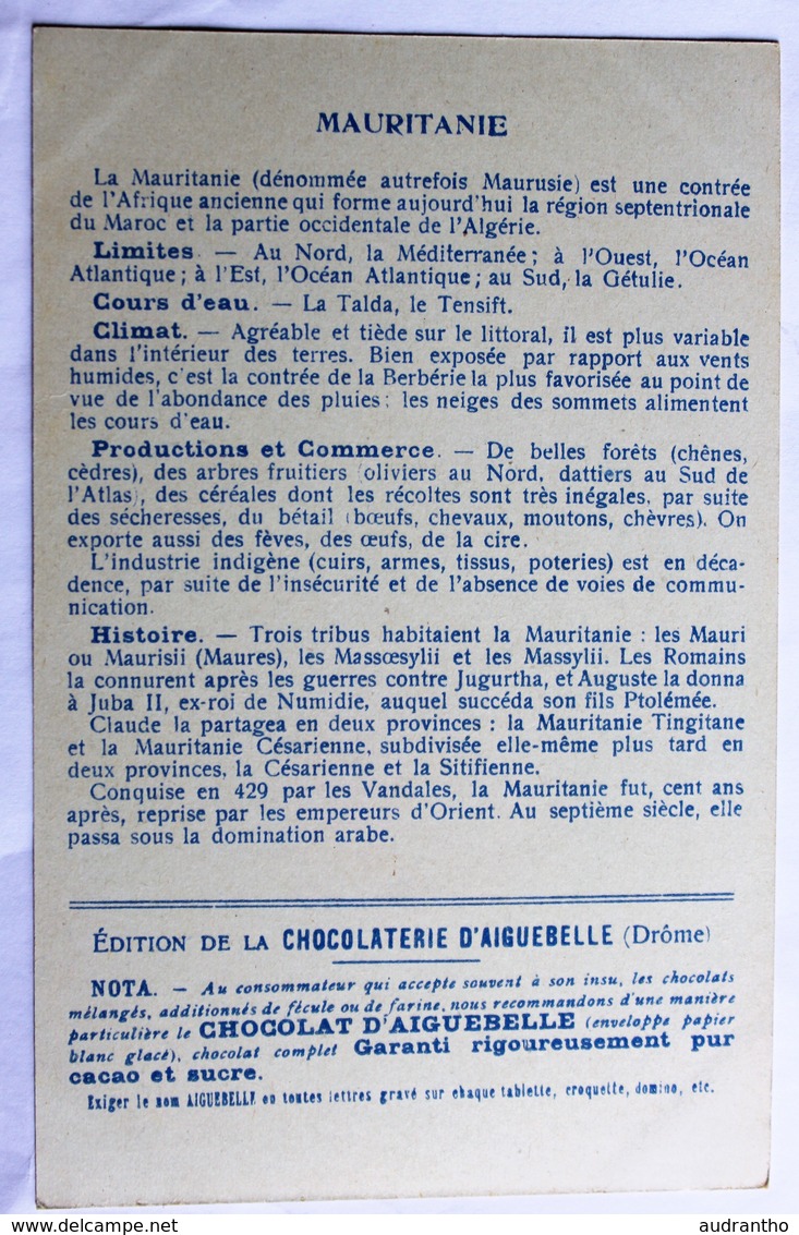 Chromo Format CPA Mauritanie Les Colonies Françaises Carte Chocolaterie Aiguebelle - Mauritanie